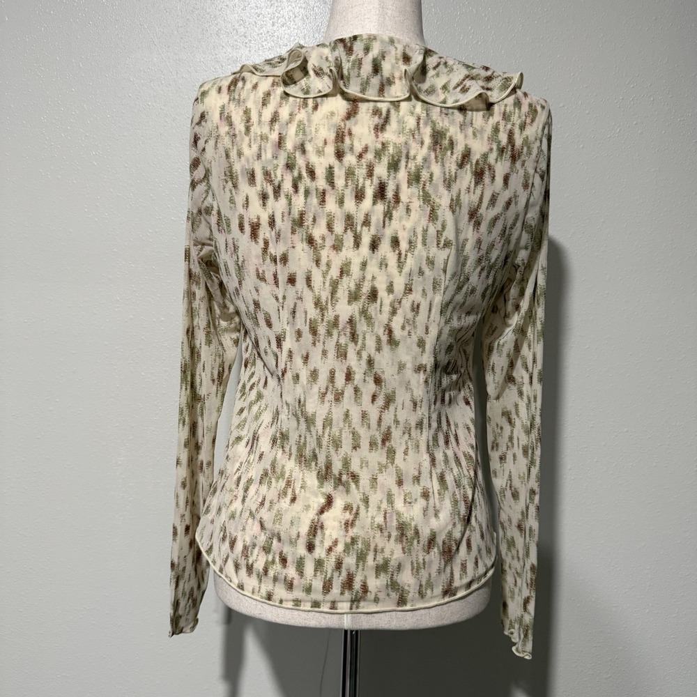 CAbi Dapple Forest Fairy Mesh Flutter Sleeve Ruched Blouse Top Small Whimsigoth - Picture 2 of 7